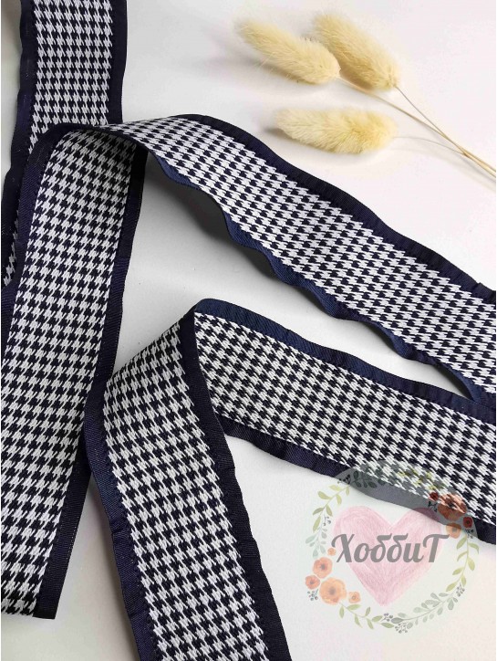 Лента с волнистым краем "Гусиная лапка" 4см. (темно-синий), метр